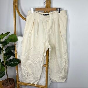 Zara Cream Pleated Wide Leg Cropped Pants sz XL
